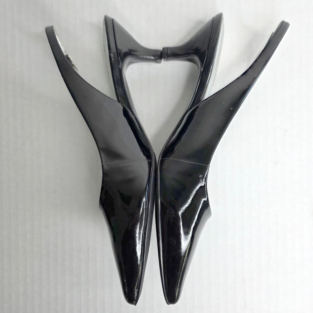 Trotters Black Patent Slingback Kitten Heels Size 6 W Pointed Toe Pumps Office - Picture 11 of 13